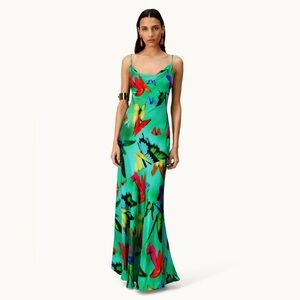 Mirae Elsa Butterfly Green Floral Silk Dress